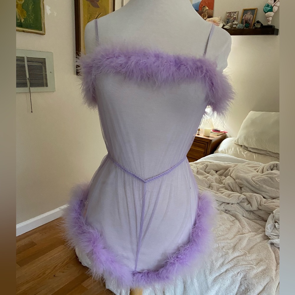 Savage X Fenty Sheer Marabou Romper in "Fairy Dust"